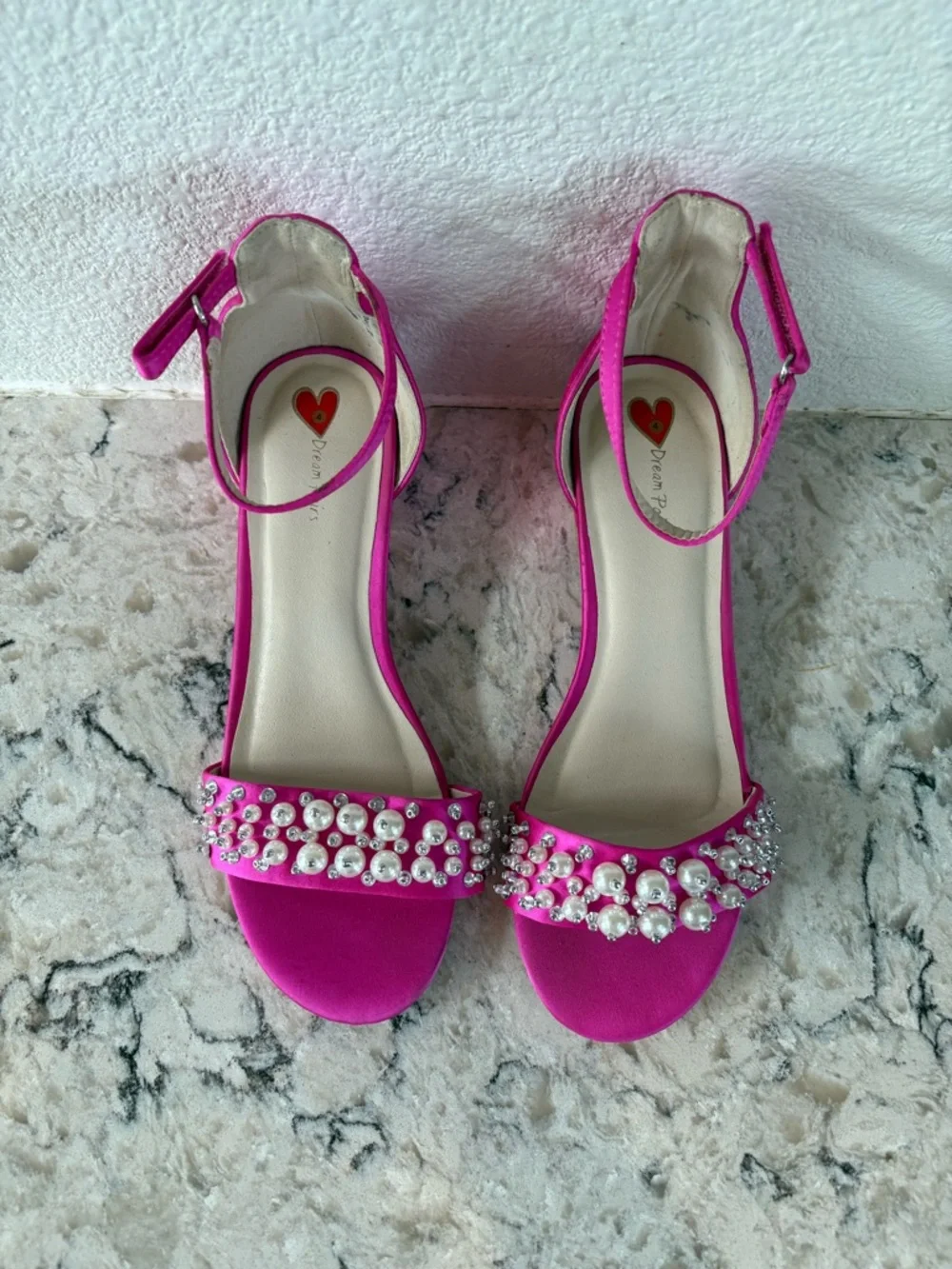 Dream Pairs Fuchsia Pearl & Rhinestone Block Heel Sandals